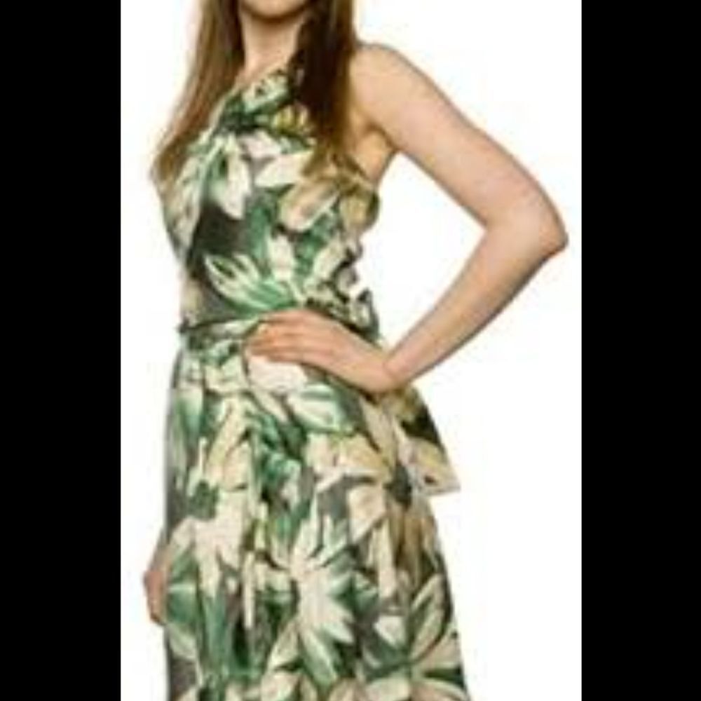 JESSICA HOWARD 50' STYLE SPRING SLEEVELESS FLORAL COLLARED DEEP V-NECK DRESS